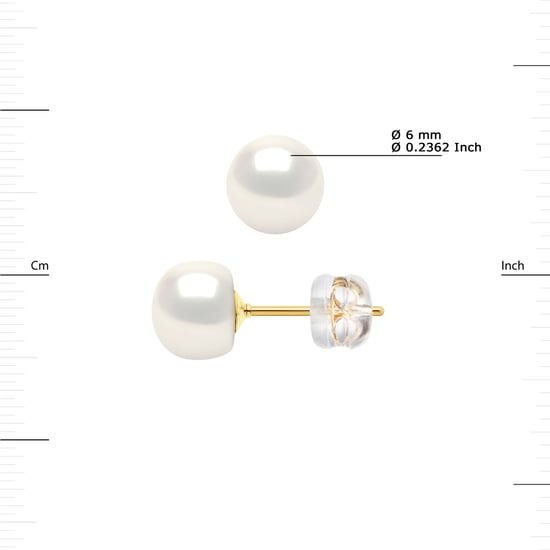 Oorbellen Studs Gekweekte parels 6-7mm White Natural Yellow Gold Captive - Image 3