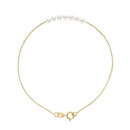 DIADEMA - Bracelet - 7 Real Freshwater Pearls - Cable Chain in Yellow Gold - Image 1