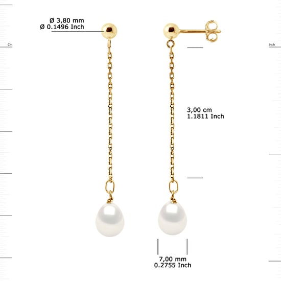Bengelen oorbellen Gekweekte parels Zoetwater 7-8mm White Yellow Gold - Image 3