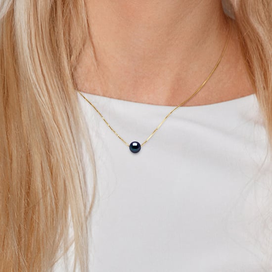 Ketting gekweekte parel Zoetwater Round and Black 9-10 mm Venetiaans Geel Gouden Ketting - Image 2