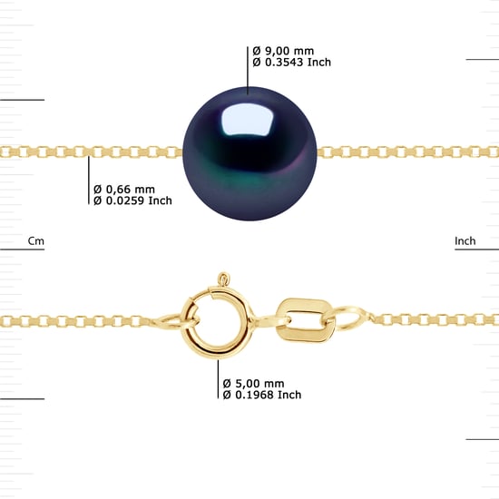 Ketting gekweekte parel Zoetwater Round and Black 9-10 mm Venetiaans Geel Gouden Ketting - Image 3