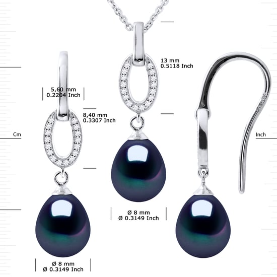 NORMANDY Adornment Necklace & Earrings Dangle Black Freshwater Pearl 925 - Image 3