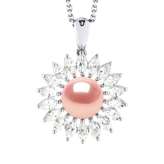 SUN Necklace Freshwater Pearl Jewelry 8-9mm Rose 925 - Image 1