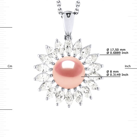 SUN Necklace Freshwater Pearl Jewelry 8-9mm Rose 925 - Image 3