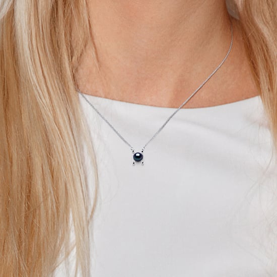 SYMBOL Necklace Freshwater Pearl 7-8mm Black 925 - Image 2