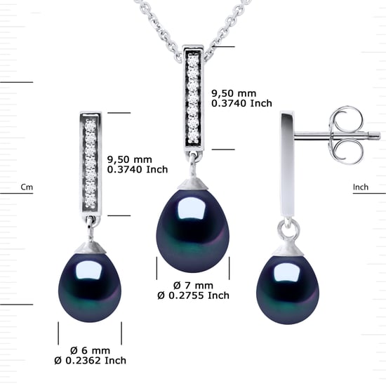 Finery Montaigne Necklace & Earrings Dangle Black Freshwater Pearl 925 - Image 3