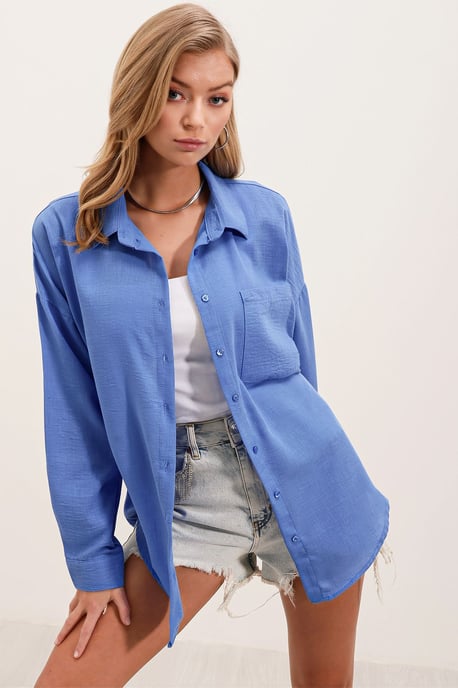 Linen Blended Shirt with Button Closure - Image 1