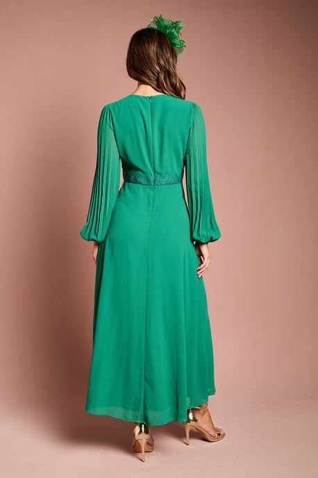 Pleat Detail Lace Trim Maxi Dress - Image 3