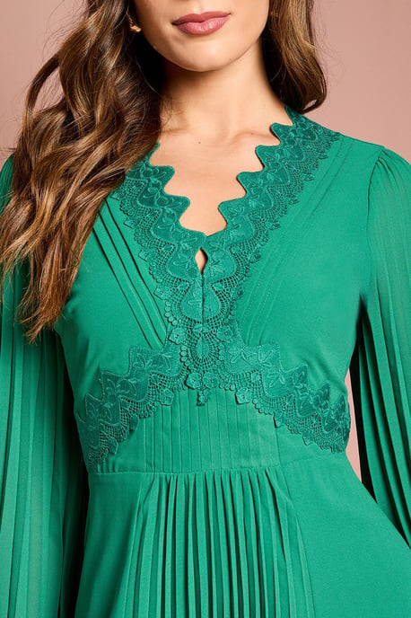 Pleat Detail Lace Trim Maxi Dress - Image 4