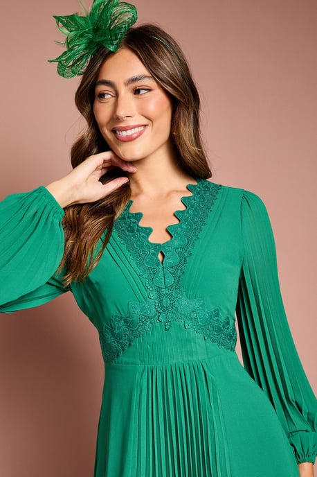 Pleat Detail Lace Trim Maxi Dress - Image 5