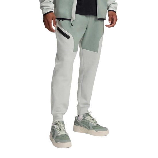 Under Armour Joggingbyxor för män i Unstoppable-fleece med dragkedja och fickor (Grön/Svart) - Image 2