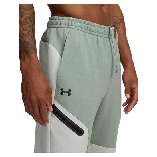 Under Armour Joggingbyxor för män i Unstoppable-fleece med dragkedja och fickor (Grön/Svart) - Image 3