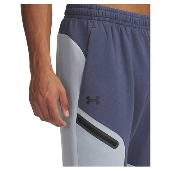 Under Armour Joggingbyxor för män i Unstoppable-fleece med dragkedja och fickor (Grå/blå/svart) - Image 4