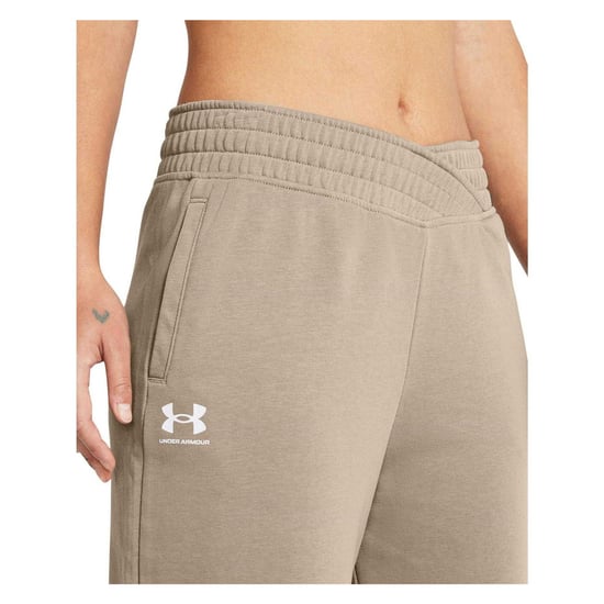 Under Armour Womens/Ladies Rival Terry Wide Leg Joggers (Timber Wolf/White) - Image 4
