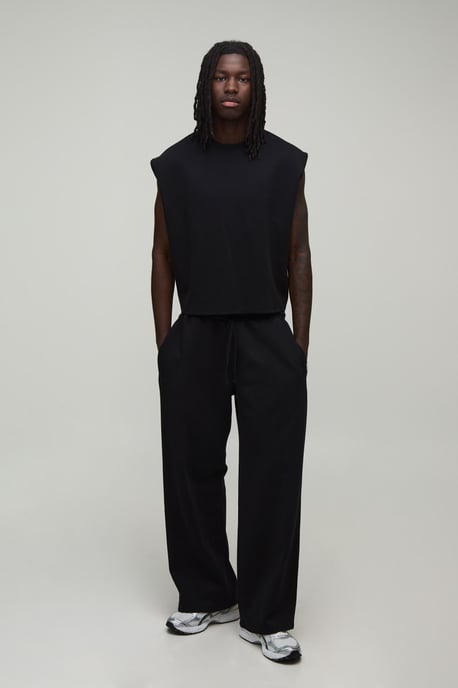 Shrunken Premium Interlock Tank And Wide Leg Jogger Set - Image 1