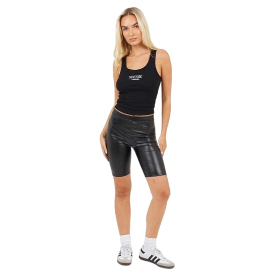 Brave Soul Dames/Dames Leren Effect Fietsshort (Zwart) - Image 1
