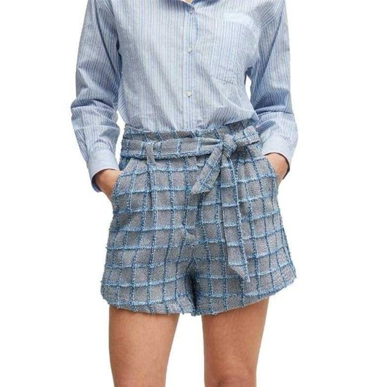 Boss Womens/Ladies Teofila Plaid Paperbag Shorts (Grey/Blue) - Image 2
