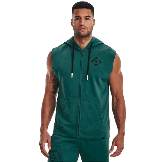 Under Armour Heren-hoodie zonder mouwen met capuchon en 'Project Rock'-print (Groen) - Image 1