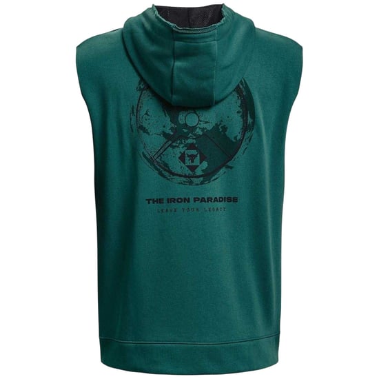 Under Armour Heren-hoodie zonder mouwen met capuchon en 'Project Rock'-print (Groen) - Image 3