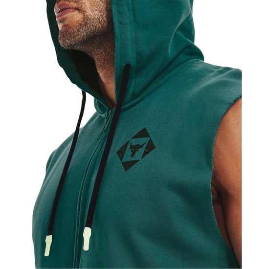Under Armour Heren-hoodie zonder mouwen met capuchon en 'Project Rock'-print (Groen) - Image 4