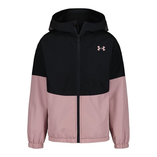 Under Armour Windbreaker med hel dragkedja för flickor (Svart/rosa) - Image 1