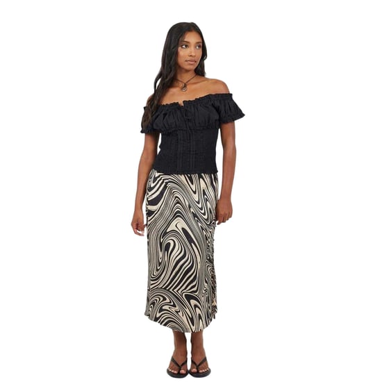 Brave Soul Midi-rok met wervelend patroon voor dames (Zwart) - Image 4