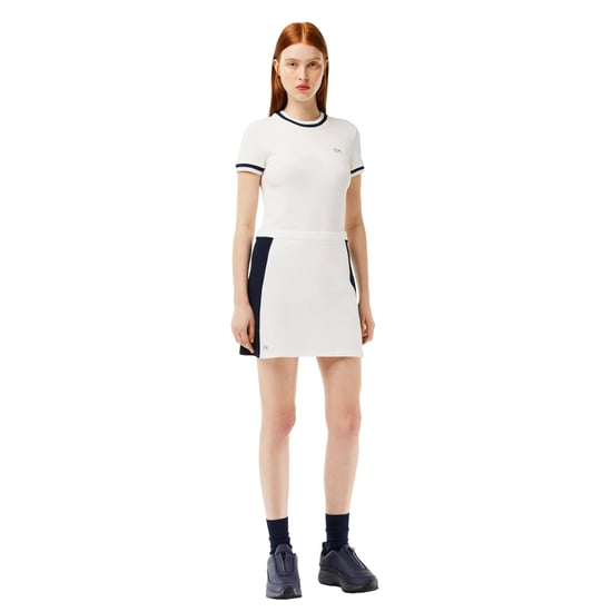 Lacoste Minirok van piqué met kleurblokken voor dames (Wit, Marine) - Image 4
