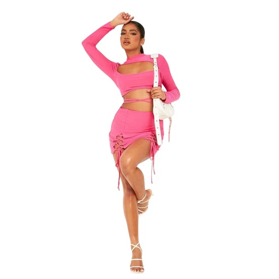 Missy Empire Minirok met vetersluiting en hoge taille voor dames (Roze) - Image 1