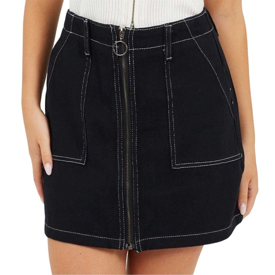 Brave Soul Denim minirok met ritssluiting en hoge taille voor dames (Zwart, Wit) - Image 1