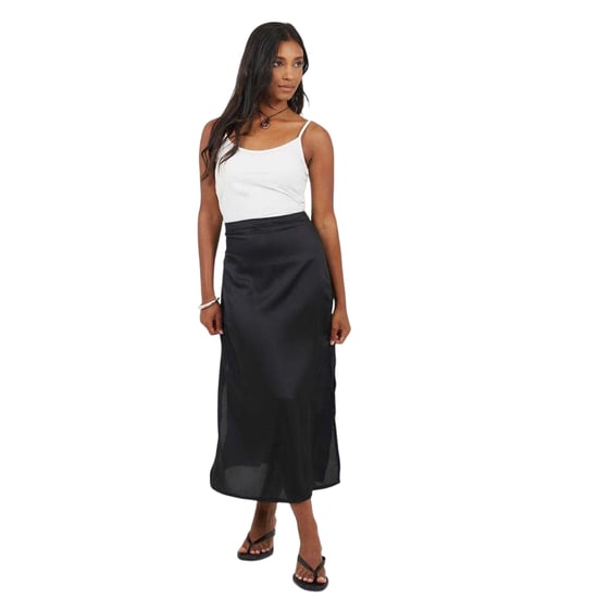 Brave Soul Midi-rok met zijsplit van satijn voor dames (Zwart) - Image 1