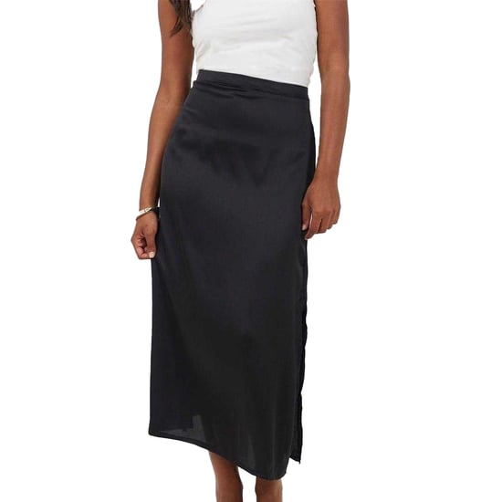 Brave Soul Midi-rok met zijsplit van satijn voor dames (Zwart) - Image 2