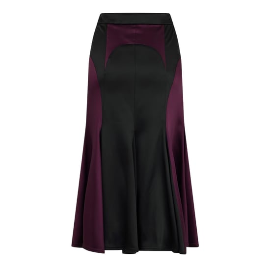 Off White Dames/Dames Tweekleurige Satijnen Reguliere Midi Rok (Zwart/Bourgondië) - Image 2