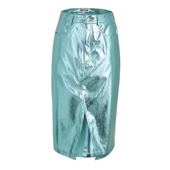 AmyLynn Metallic kunstleren kokerrok voor dames (Blauw) - Image 1