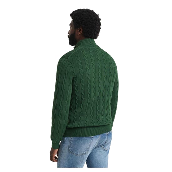 Gant Kabelstickad tröja med halv dragkedja för herrar (Grön) - Image 2