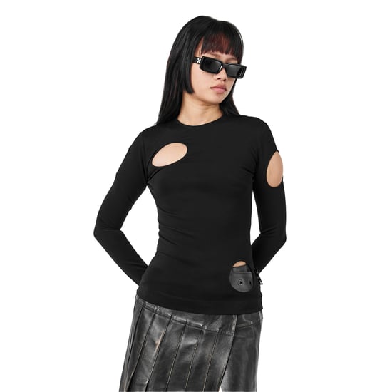 Off White Dames-top met uitsnijdingen en lange mouwen, model ‘Meteor’ (Zwart) - Image 3