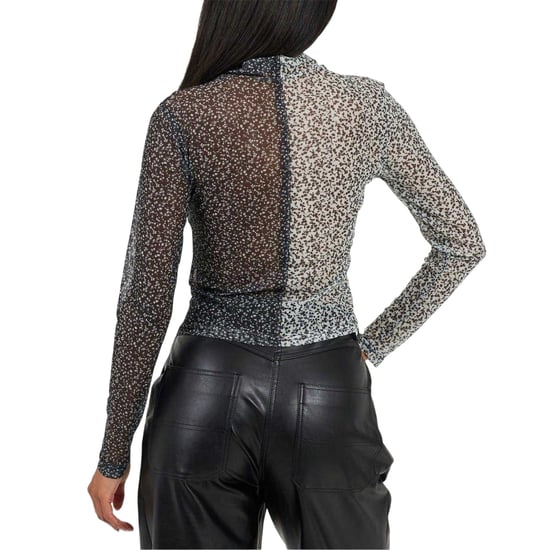 Brave Soul Dames-top met hoge kraag van illusion-mesh (Zwart/Crème) - Image 2