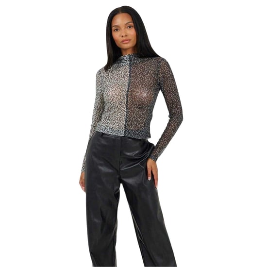 Brave Soul Dames-top met hoge kraag van illusion-mesh (Zwart/Crème) - Image 4