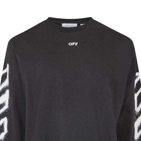 Off White Mens Sleeve Print Long-Sleeved T-Shirt (Black) - Image 2