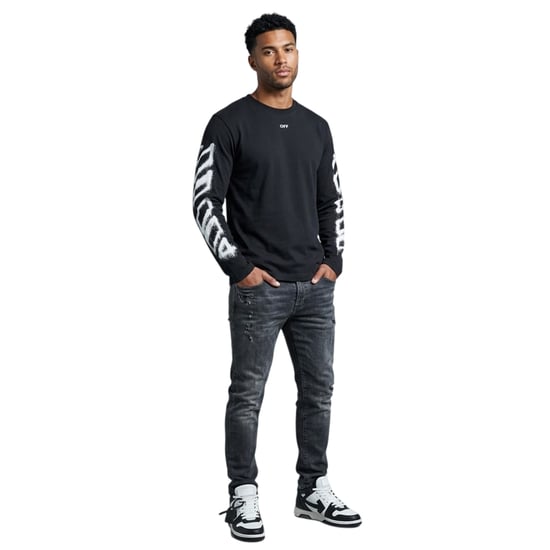 Off White Mens Sleeve Print Long-Sleeved T-Shirt (Black) - Image 3