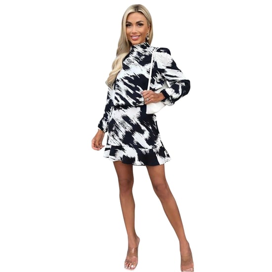 AX Paris Womens/Ladies Brush Stroke Polyester Long-Sleeved Skater Dress (Black/White) - Image 4