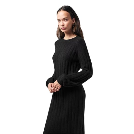 Pieces Gebreide midi-jurk met ronde hals en lange mouwen voor dames (Zwart) - Image 1