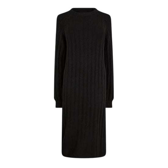 Pieces Gebreide midi-jurk met ronde hals en lange mouwen voor dames (Zwart) - Image 2