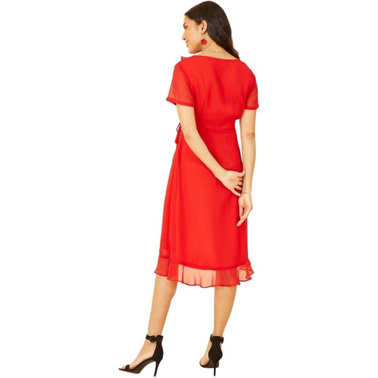 Yumi Dames Franje V-Hals Wikkeljurk (Rood) - Image 3