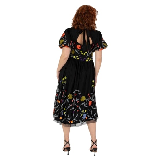 Maya Deluxe Womens/Ladies Floral Crew Neck Puff Sleeve Midi Dress (Black) - Image 2