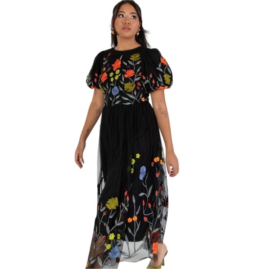 Maya Deluxe Womens/Ladies Floral Crew Neck Puff Sleeve Midi Dress (Black) - Image 4