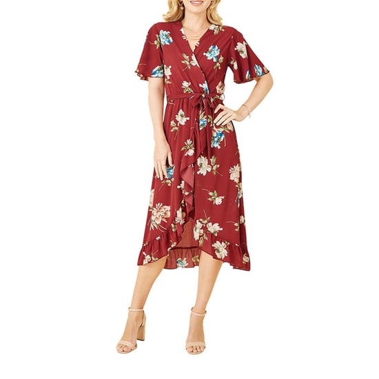 Mela London Womens/Ladies Floral V Neck Wrap Dress (Red) - Image 4