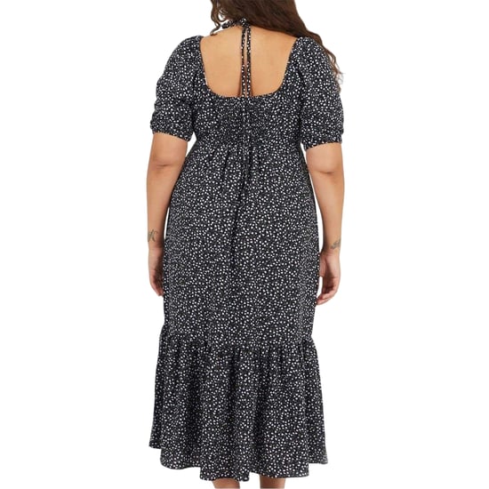 Brave Soul Midi-jurk voor dames met V-hals, stippenpatroon en gebogen silhouet, met korte mouwen (Zwart/Paars) - Image 2