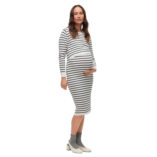 Mamalicious Midalång klänning med rund halsringning och långa ärmar i randigt mönster från Mlalima för damer (Snövit) - Image 3