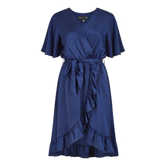 Mela London Womens/Ladies V Neck Flutter Wrap Dress (Navy) - Image 1