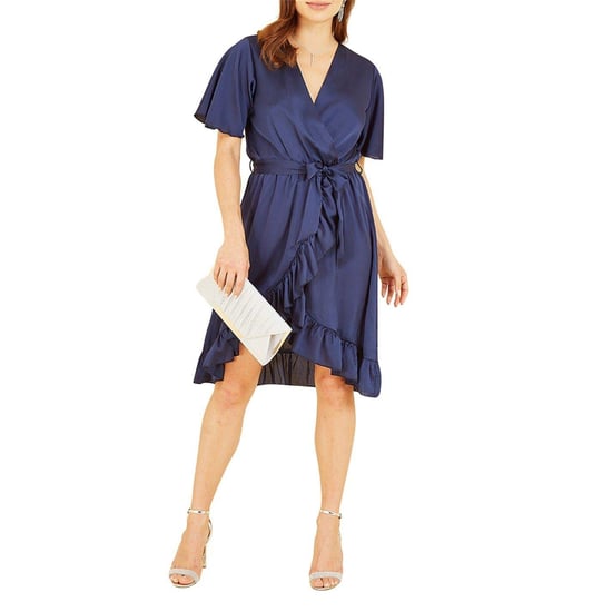 Mela London Womens/Ladies V Neck Flutter Wrap Dress (Navy) - Image 4